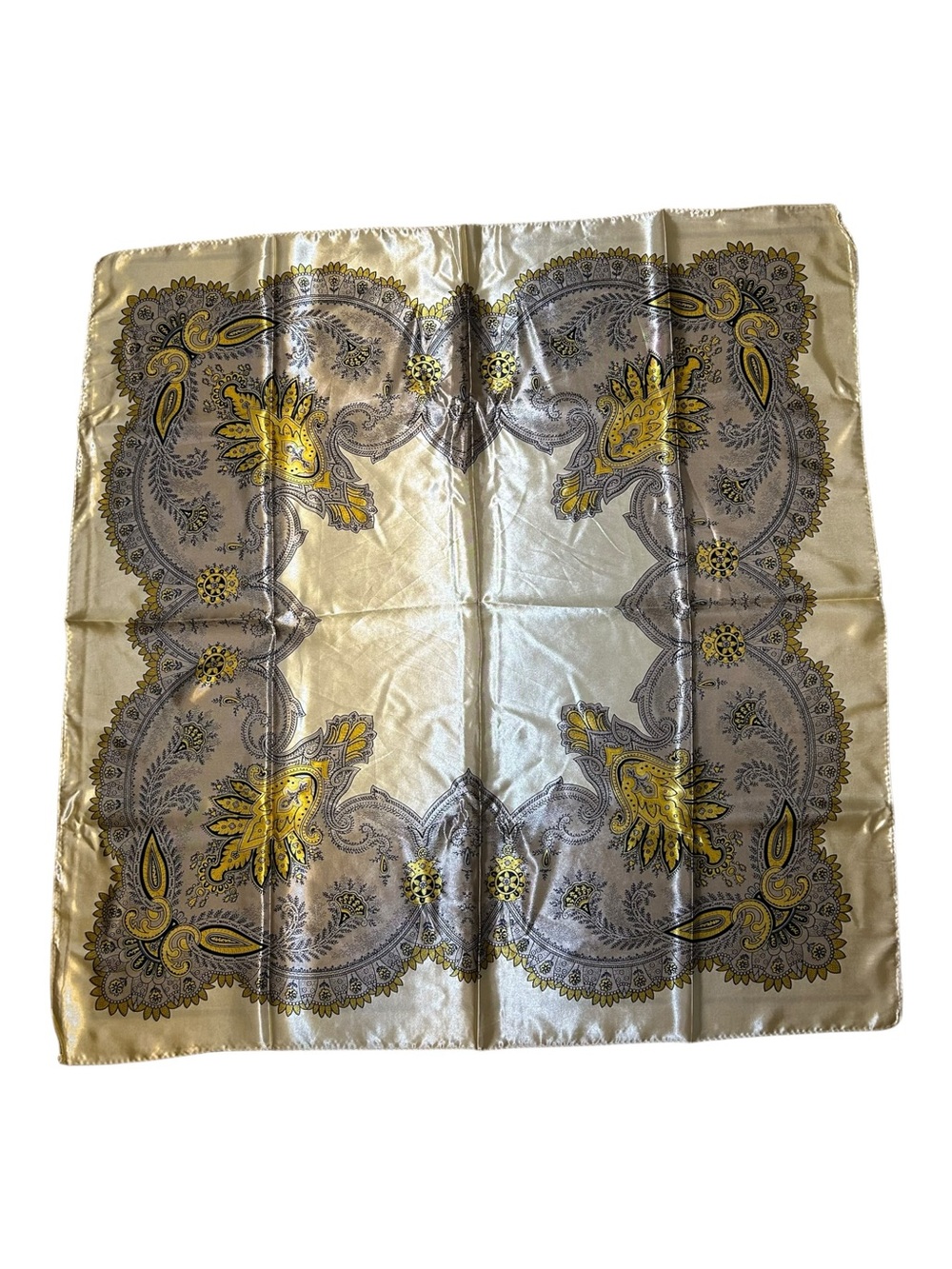 Elegant Paisley 35” x 35” Scarf in Yellow and Gray